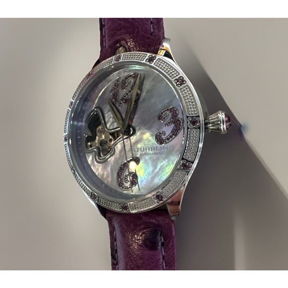 NWT Stuhrling Vogue Audrey Freedom Set 196SW.1115Q78 36 mm Auto Skeleton Watch - Picture 12 of 16